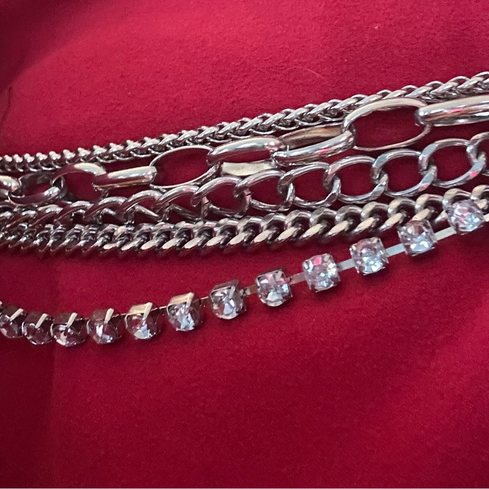 Silver Multi-Chain Statement Belt with Rhinestone… - image 1